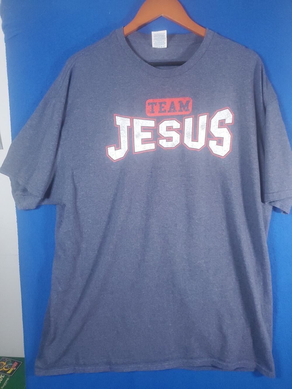 Vintage Team Jesus T-Shirt Mens 2XL Blue Graphic Tee Christian Religious - Picture 1 of 13
